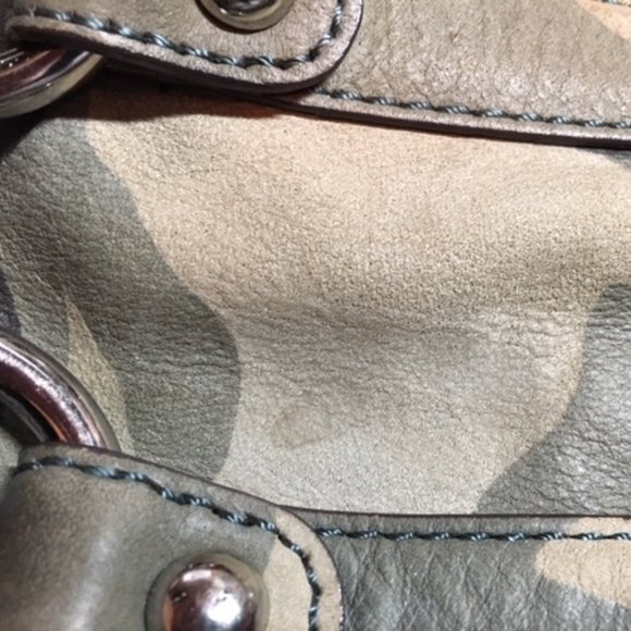 B Makowsky Kimberly Camo Green Brown Leather Shoulder Bag Hobo Large - Picture 12 of 16